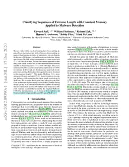 Classifying Sequences of Extreme Length with Constant Memory Applied to
  Malware Detection
