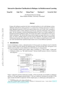 Interactive Question Clarification in Dialogue via Reinforcement
  Learning