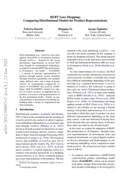 BERT Goes Shopping: Comparing Distributional Models for Product
  Representations