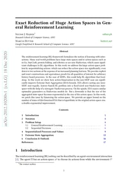 Exact Reduction of Huge Action Spaces in General Reinforcement Learning