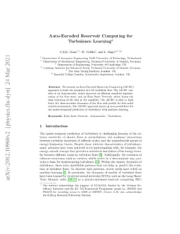 Auto-Encoded Reservoir Computing for Turbulence Learning