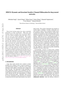 DISCO: Dynamic and Invariant Sensitive Channel Obfuscation for deep
  neural networks