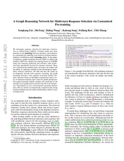A Graph Reasoning Network for Multi-turn Response Selection via
  Customized Pre-training