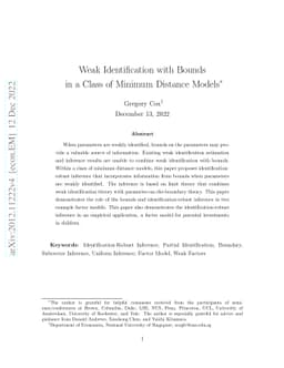 Weak Identification with Bounds in a Class of Minimum Distance Models