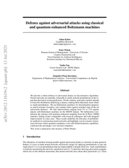 Defence against adversarial attacks using classical and quantum-enhanced
  Boltzmann machines