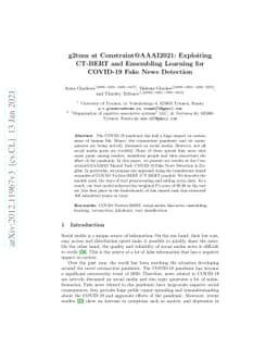 g2tmn at Constraint@AAAI2021: Exploiting CT-BERT and Ensembling Learning
  for COVID-19 Fake News Detection