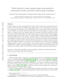 Cloud removal in remote sensing images using generative adversarial
  networks and SAR-to-optical image translation