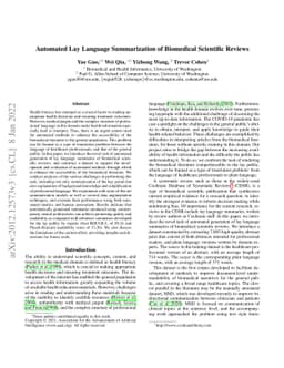 Automated Lay Language Summarization of Biomedical Scientific Reviews