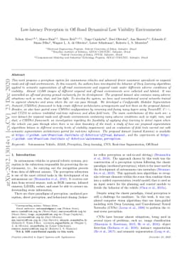 Low-latency Perception in Off-Road Dynamical Low Visibility Environments