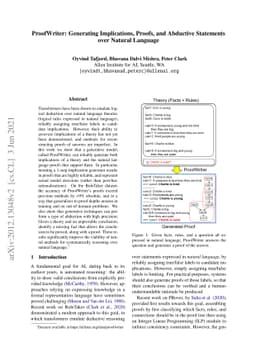 ProofWriter: Generating Implications, Proofs, and Abductive Statements
  over Natural Language