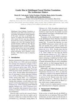 Gender Bias in Multilingual Neural Machine Translation: The Architecture
  Matters