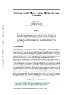 Detecting Hateful Memes Using a Multimodal Deep Ensemble