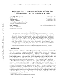 Leveraging GPT-2 for Classifying Spam Reviews with Limited Labeled Data
  via Adversarial Training