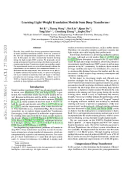 Learning Light-Weight Translation Models from Deep Transformer