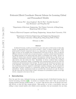 Federated Block Coordinate Descent Scheme for Learning Global and
  Personalized Models