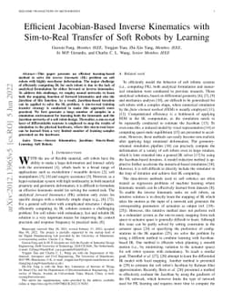 Efficient Jacobian-Based Inverse Kinematics with Sim-to-Real Transfer of
  Soft Robots by Learning
