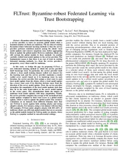 FLTrust: Byzantine-robust Federated Learning via Trust Bootstrapping