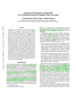 Automatic Curriculum Learning With Over-repetition Penalty for Dialogue
  Policy Learning