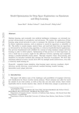 Model Optimization for Deep Space Exploration via Simulators and Deep
  Learning