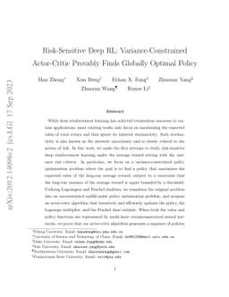 Risk-Sensitive Deep RL: Variance-Constrained Actor-Critic Provably Finds
  Globally Optimal Policy