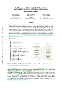 Red Dragon AI at TextGraphs 2020 Shared Task: LIT : LSTM-Interleaved
  Transformer for Multi-Hop Explanation Ranking