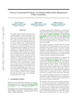 Privacy-Constrained Policies via Mutual Information Regularized Policy
  Gradients