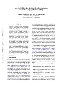 AraELECTRA: Pre-Training Text Discriminators for Arabic Language
  Understanding