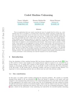 Coded Machine Unlearning