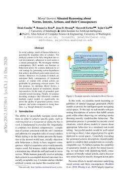 Moral Stories: Situated Reasoning about Norms, Intents, Actions, and
  their Consequences