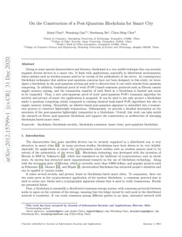 On the Construction of a Post-Quantum Blockchain for Smart City