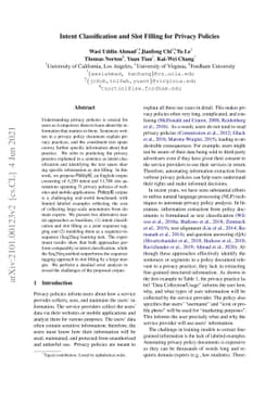 Intent Classification and Slot Filling for Privacy Policies