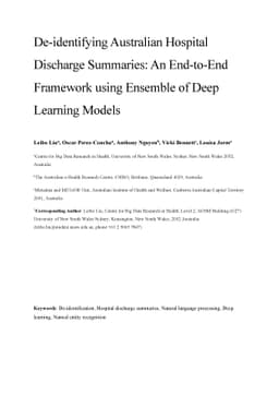 De-identifying Australian Hospital Discharge Summaries: An End-to-End
  Framework using Ensemble of Deep Learning Models