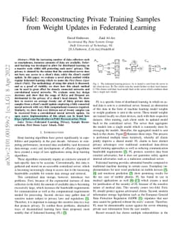 Fidel: Reconstructing Private Training Samples from Weight Updates in
  Federated Learning