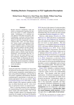 Modeling Disclosive Transparency in NLP Application Descriptions