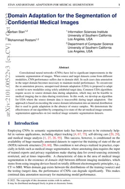 Domain Adaptation for the Segmentation of Confidential Medical Images