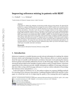 Improving reference mining in patents with BERT