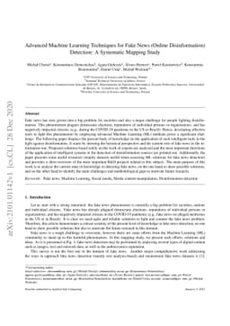 Advanced Machine Learning Techniques for Fake News (Online
  Disinformation) Detection: A Systematic Mapping Study