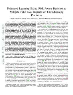 Federated Learning-Based Risk-Aware Decision toMitigate Fake Task
  Impacts on CrowdsensingPlatforms