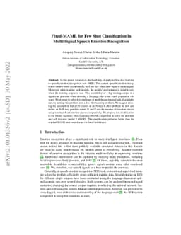 Fixed-MAML for Few Shot Classification in Multilingual Speech Emotion
  Recognition
