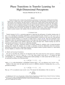Phase Transitions in Transfer Learning for High-Dimensional Perceptrons