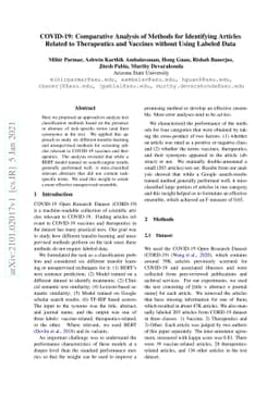 COVID-19: Comparative Analysis of Methods for Identifying Articles
  Related to Therapeutics and Vaccines without Using Labeled Data