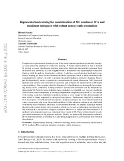 Representation learning for maximization of MI, nonlinear ICA and
  nonlinear subspaces with robust density ratio estimation