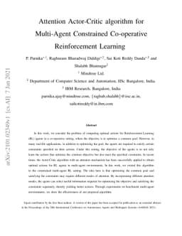 Attention Actor-Critic algorithm for Multi-Agent Constrained
  Co-operative Reinforcement Learning