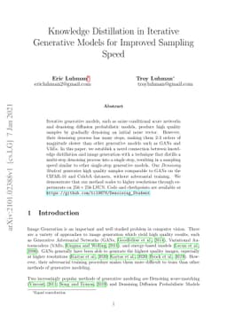 Knowledge Distillation in Iterative Generative Models for Improved
  Sampling Speed