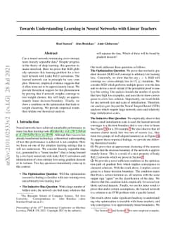 Towards Understanding Learning in Neural Networks with Linear Teachers