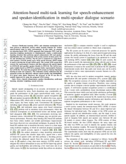 Attention-based multi-task learning for speech-enhancement and
  speaker-identification in multi-speaker dialogue scenario
