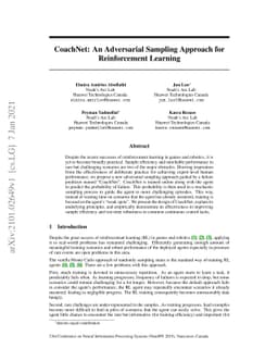 CoachNet: An Adversarial Sampling Approach for Reinforcement Learning