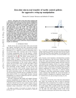 Zero-shot sim-to-real transfer of tactile control policies for
  aggressive swing-up manipulation