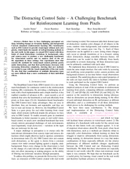 The Distracting Control Suite -- A Challenging Benchmark for
  Reinforcement Learning from Pixels