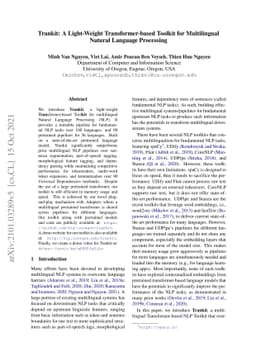 Trankit: A Light-Weight Transformer-based Toolkit for Multilingual
  Natural Language Processing